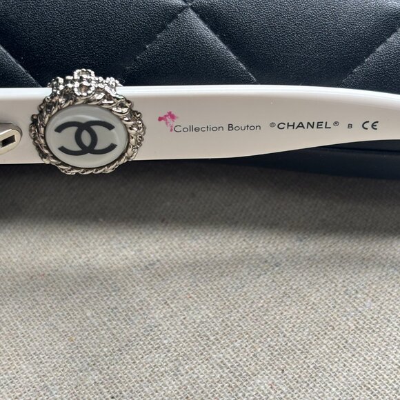 Chanel White Frame Bouton Sunglasses-5192 - Picture 7 of 16